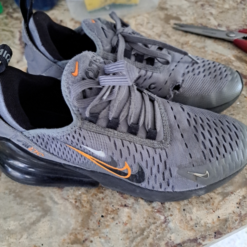 Size 4.5Y - Nike Air Max 270 Multi-Swoosh - Smoke Grey.need a mesh repair
